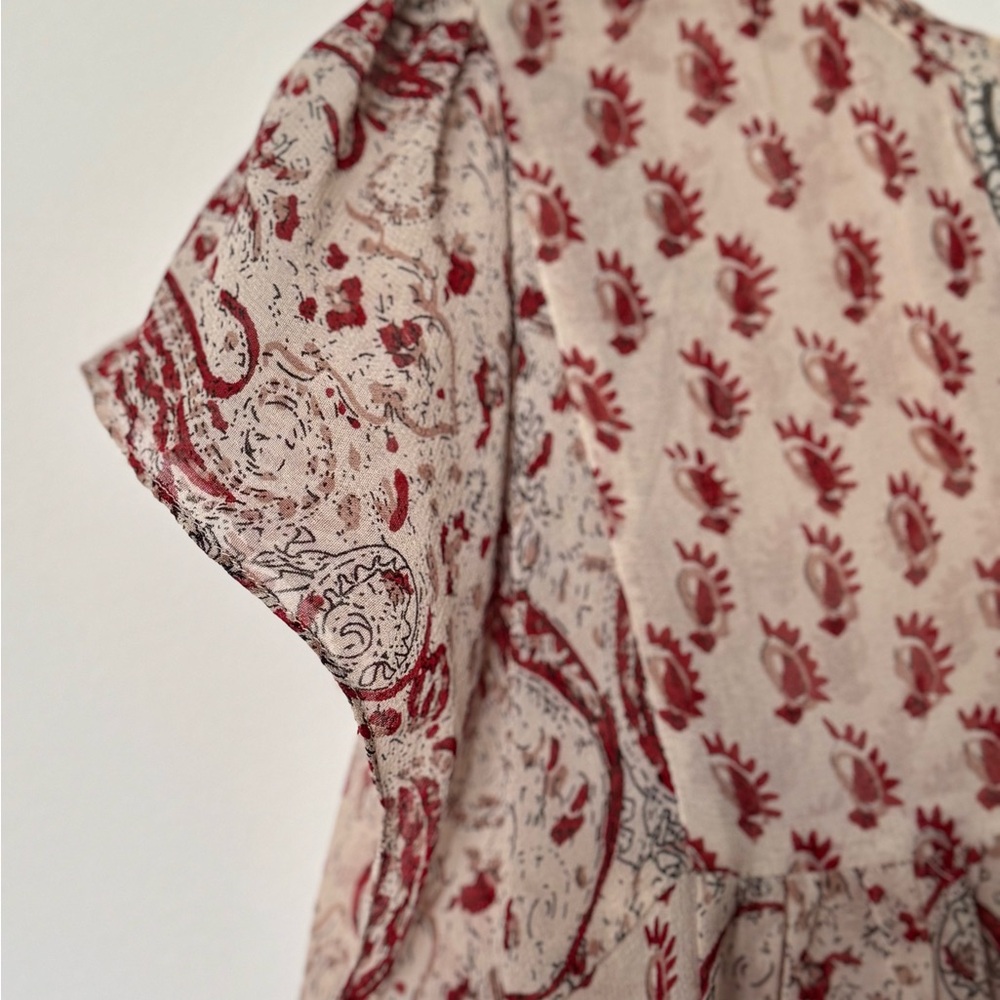 Ulla Johnson Red and Cream Patterned Blouse
